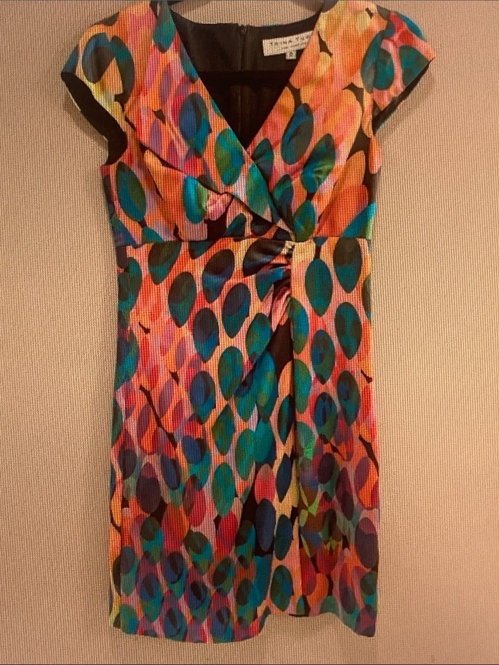 White House Black Market Multicolor Teal Orange Purple Cap-Sleeve Midi Dress